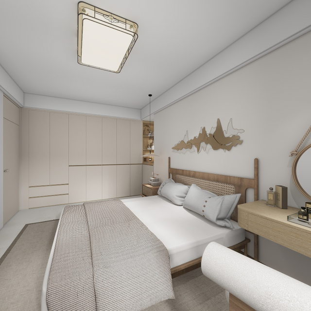 أثاث الحبوب الخشبي البسيط مع خزانة ملابس فاتحة