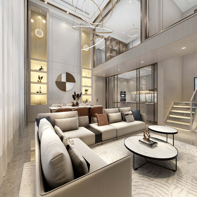 شقة كبيرة متطورة في غرفة المعيشة الفاتحة في غرفة المعيشة