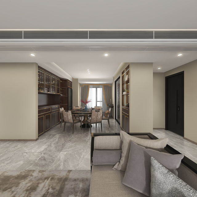 خزانة تلفزيون غرفة معيشة جديدة على الطراز الصيني مع نمط لوحة باب الحبوب الداكنة