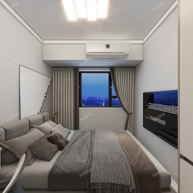 غرفة نوم ثانية على الطراز الحديث مع خزانة ملونة فاتحة